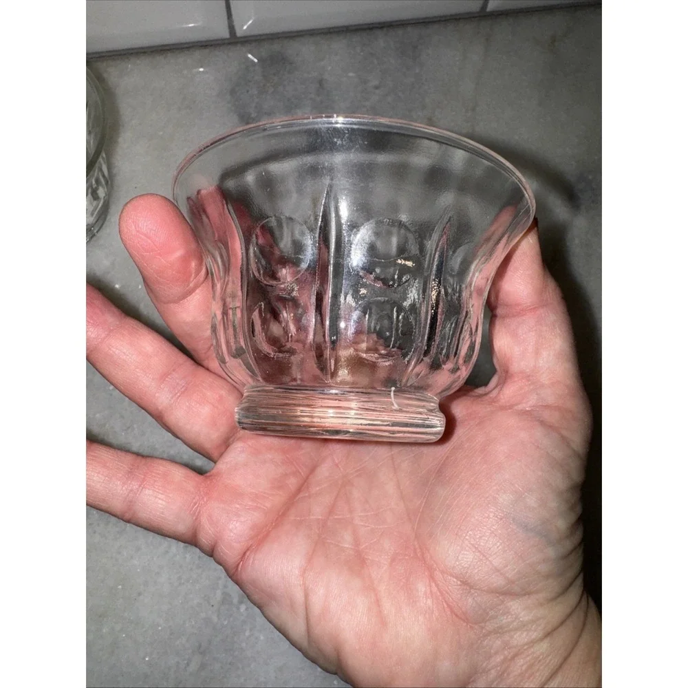 Vintage Clear Glass‎ Flared Sherbet Dish Thumb Dots & Vertical Lines Dansk?